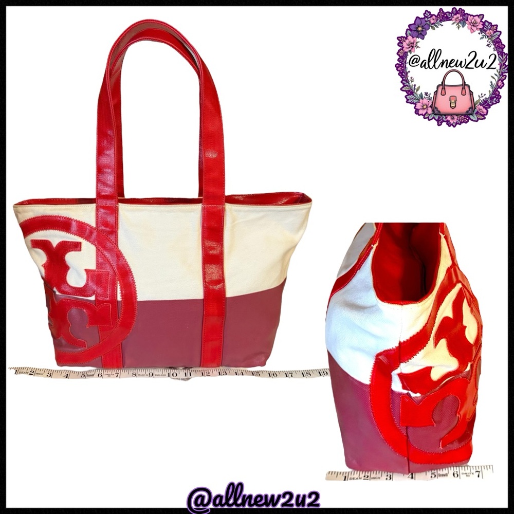 Tory Burch BEACH Red and Pink Colorblock Gorgeous Tote - Picture 12 of 15